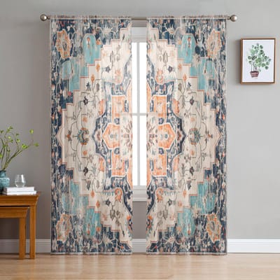 Retro Muurschilderingen Middeleeuwse Transparante Raamgordijnen Tule Gordijnen voor Woonkamer Slaapkamer Hotel Huisdecoratie Voile Draperieën 135W x 114H(cm)