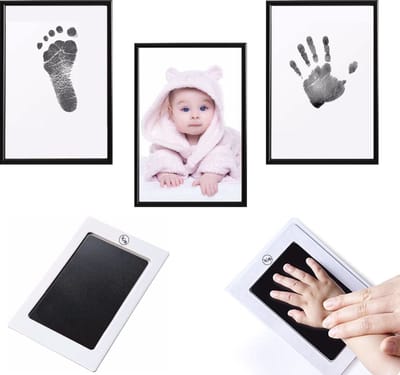 4 stuks - JGR - Baby handafdruk - Baby voetafdruk - Set - Baby Art - Kraamcadeau -Babyshower Cadeau – Inktafdruk – Pootafdruk Hond & Kat Inclusief beschrijving Nederlands/Engels