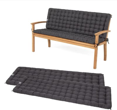 Tuinbankkussen Set - Bankkussen Rugkussen - Buiten Zitten - Orthopedische Vulling - 180x48 cm - Grijs Antraciet