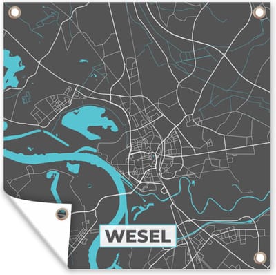 Tuin poster Duitsland – Blauw – Wesel – Stadskaart – Kaart – Plattegrond - 200x200 cm - Tuindoek