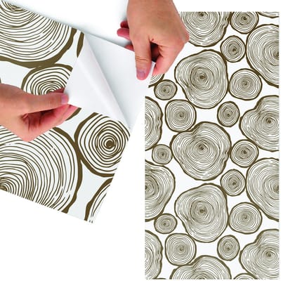 Tulup Meubelfolie - Houten cirkels Plakfolie Meubels - 65x130 cm - Bruin Meubelfolie - Decoratiefolie Zelfklevend - Modern Meubelfolie - Meubelfolie Zelfklevend - Badkamer decoratie - Natuur