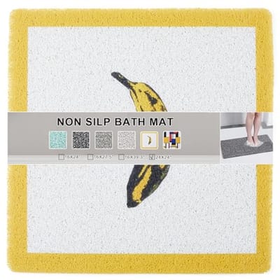 Rzoysia Antislip bad douchemat 61 x 61 cm vierkante badmat voor badkuip, creatieve badmatten in banaanvorm, loofah voetmassagemat voor badkamer zonder zuignappen, sneldrogend, 1 cm dik