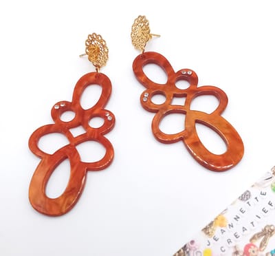 Jeannette-Creatief® - Resin - Resin Swirl Brown Forest Diamond - Resin Oorbellen met Strass steentjes - Bruine Oorbellen - Caramel - Koffie - Chocolate - Koffiebruin - Dames Oorbellen - Oorbellen Bloemen - RVS Gouden Oorstekers - Herfstlook