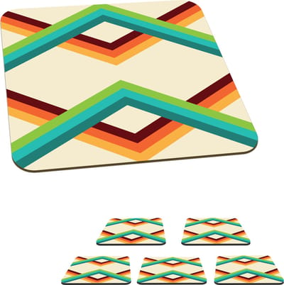 Onderzetters voor glazen - Retro - Strepen - Design - Seventies - 10x10 cm - Glasonderzetters - 6 stuks