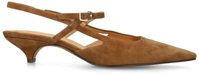 Manfield - Dames - Cognac suède slingbacks met kittenheel - Maat 36