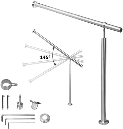 Roestvrijstalen Trapleuning 100 x 90 cm Zilver, Handrail voor Huisingang en Tuintrap