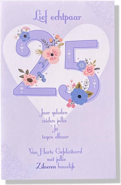 Getrouwd! Luxe huwelijk wenskaart 25 jarig jubilieum - 12x17cm - Gevouwen kaart inclusief envelop - Huwelijkskaart