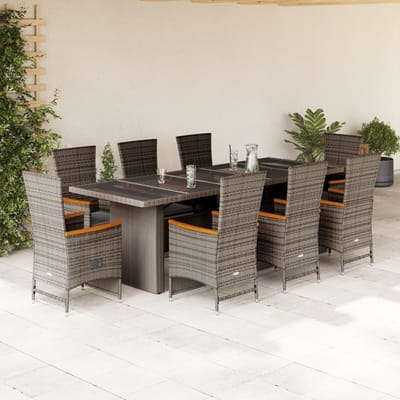 vidaXL - 9-delige - Tuinset - met - kussens - poly - rattan - grijs