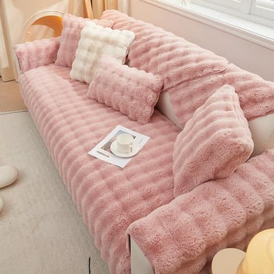 Dikker konijn pluche bank hoes universeel antislip superzachte bank handdoek bankkussen voor woonkamer moderne huisdecoratie 70x70cm roze
