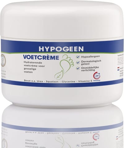 Hypogeen Voetcrème - Hypoallergeen - Voor Droge & Gevoelige Voeten - Met Squalaan & Ureum - PH Neutraal - Hydraterende Voetverzorging - 200ml Pot