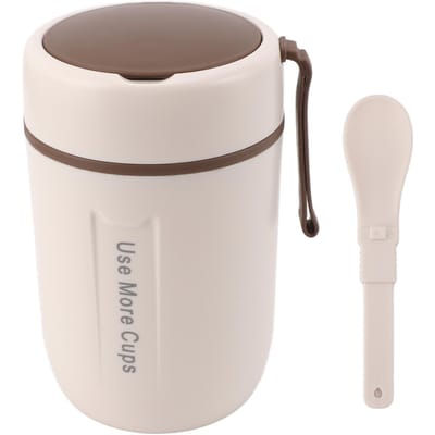 600 ml geïsoleerde voedselpot met veiligheidsdeksel met lepel 304 roestvrij staal lekvrij thermische soep Beige beige