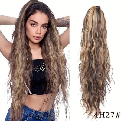24 Inch Synthetische Paardenstaart Extensie Lang Golvend Krullend Paardenstaarten Zwart Bruin Vezel Nep Haarstuk voor Vrouwen Pruik Haar 24inch beige