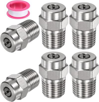 6 Stuks Vervangende Spuitmonden voor Hogedrukreinigers - 40 Graden 1/4 Inch NPT, RVS met Dichtband, Ideaal voor Effectieve Reiniging en Tuinonderhoud