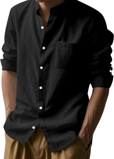 Livano Linnen Blouse Heren - t shirt - Polo - Overhemd - Shirt - Zomer - Ibiza Stijl - Zwart - Maat S