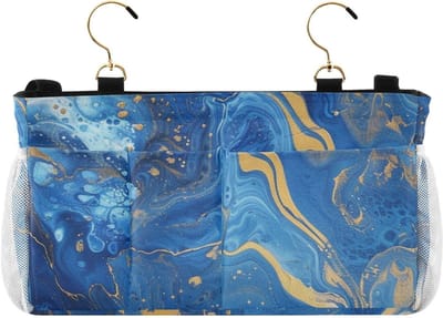 Nachtkastje Caddy - Bed Organizer - Ruimte Besparen - Stevige Fixatie - Rechthoekig - Goud en Blauw