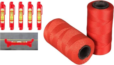 Professionele nylon snaarlijnset, rood, 1000 voet met 5 lijnniveaugereedschappen, hoge sterkte #18 koord voor bouw, tuinieren, metselwerk, vissen, 2 inch diameter