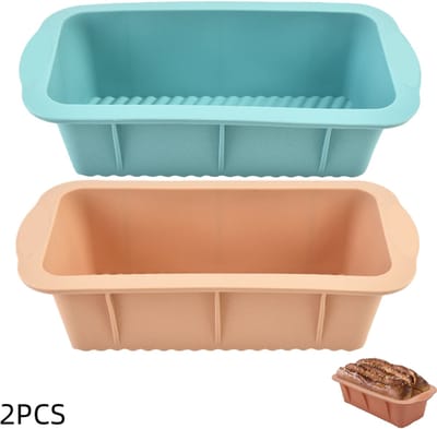 2 stuks - Siliconen broodvorm - rechthoekige antiaanbak bakvormen - voor het bakken van cakes, brownies, langbroden - roze+blauw - 25×12×6.5cm