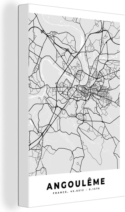 Canvas Schilderij Stadskaart – Frankrijk – Kaart – Angoulême – Plattegrond - 20x30 cm - Wanddecoratie