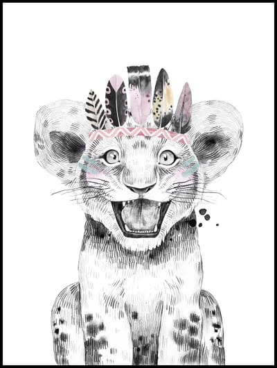 Poster Kinderkamer Tijger - 40x30 Zwart Wit - Babykamer Dieren - Jongenskamer - Jungle