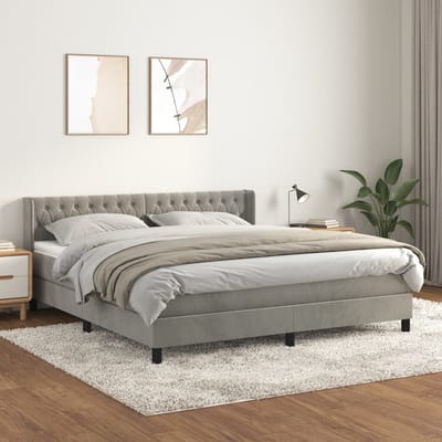 vidaXL - Boxspring - met - matras - fluweel - lichtgrijs - 160x200 - cm
