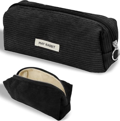 SnelShoppen - Pencil Case Corduroy - Wasbaar Etui met Rits voor Jongens en Meisjes, Perfect voor School, Universiteit en Kantoor, Ruim en Stijlvol, Zw