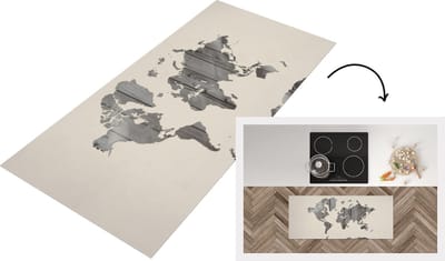 Keukenloper - Loper keuken - Wereldkaart - Hout - Design - 120x50 cm - Keukenloper vinyl