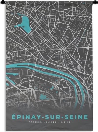 Wandkleed - Wanddoek - Frankrijk – Épinay-sur-Seine – Stadskaart – Plattegrond – Kaart - 120x180 cm - Wandtapijt