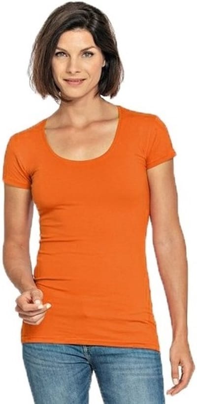 Lemon & Soda casual fashion t-shirt - bodyfit - dames - oranje - ronde hals - korte mouwen - Dameskleding - basic shirts - katoen S