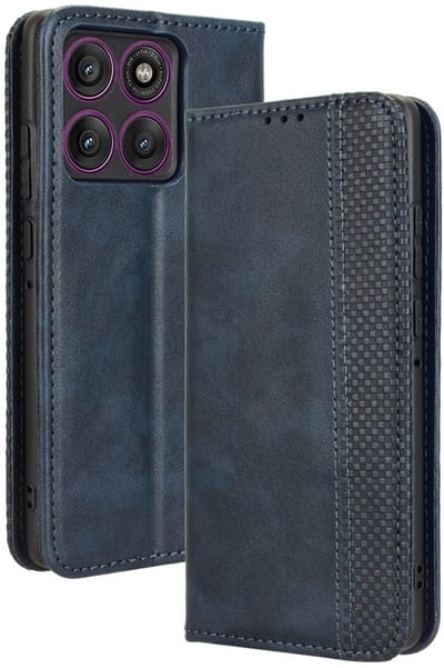 Coverup Hoesje - Geschikt voor Motorola Edge 60 Pro Hoesje - Coverup Vintage Style Book Case - Blauw