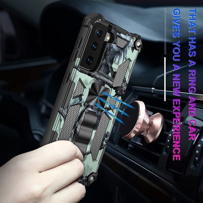 Hoesje Geschikt Voor Samsung Galaxy S22 hoesje rugged extreme backcover met ring houder Camouflage - Marine Blauw