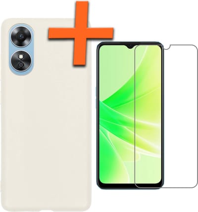 Hoes - Met Screenprotector - Geschikt voor OPPO A17 - Sterk & Shockproof - Back Cover - Siliconen Case - Telefoon Hoes - Wit