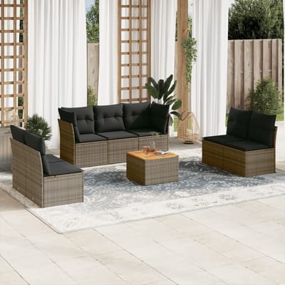 vidaXL - 8-delige - Loungeset - met - kussens - poly - rattan - grijs