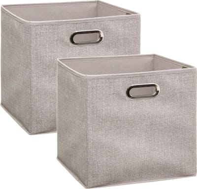5Five Opbergmand/kastmand beige - Set van 2x stuks - linnen - 29 liter - 31 x 31 x 31 cm - Opbergbox - Vakkenkast manden