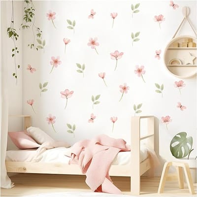 Famanu - Muursticker bloemen vlinders set muursticker kinderkamer meisje muursticker babykamer roze slaapkamer wanddecoratie