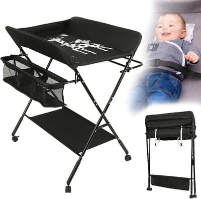 Baby Verschoontafel - Verzorgingstafel - Babyverzorging Thuis - Inklapbaar en Draagbaar - 80 x 66 x 98 cm - Zwart