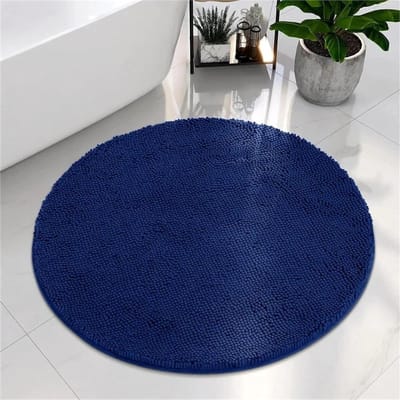 Ronde Badmat - Badkamertapijt Douchemat - Badkamer Comfort - Ultra-pluche Shaggy - 91 cm - Marineblauw