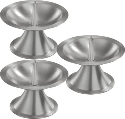 Luxe kaarsenhouder voor stompkaarsen - 3x - zilver - metaal - voor kaarsen van 5-6 cm