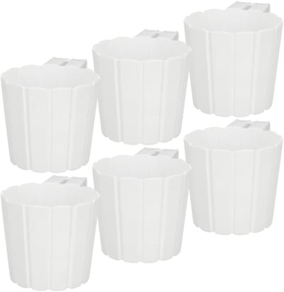 KOTARBAU® Bloembak voor Balkon met Houder - Balkon Plantenbak ⌀ 15 cm 6 Stuks - Balkonbak - Balkonbloembak met Beugel - Kunststof Balkonbak - Plantenbak Buiten - Wit
