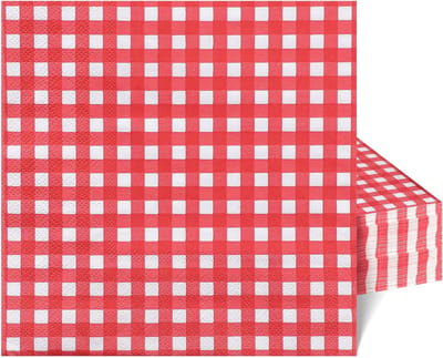 Rode Geruite Servetten - Plaid Servetten - Feestelijke Tafeldecoratie - Dubbel Laags Papier - 6.5 Inch Gevouwen - Rood Wit