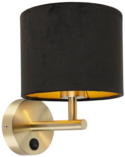 QAZQA - Moderne Wandlamp voor binnen - 1 lichts - D 225 mm - Zwart Goud - Woonkamer | Slaapkamer | Keuken
