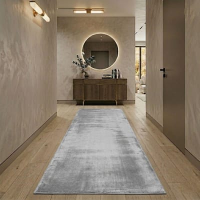 FLOORDIREKT Premium Tapijtloper Op Maat Azade - Hoogwaardig Jacquardgeweven - Aangenaam Zachte Katoenpool - Zilver - 80 x 100 cm