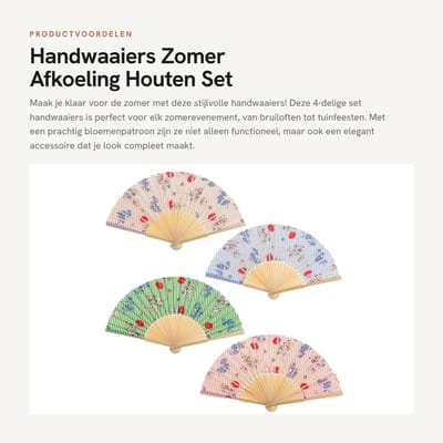 Dailygoods- Handwaaier 4-delig - Houten Handwaaiers - Festival/Bruiloft - Elegant Accessoire - Lichtgewicht - Stijlvol Design - Waaiers