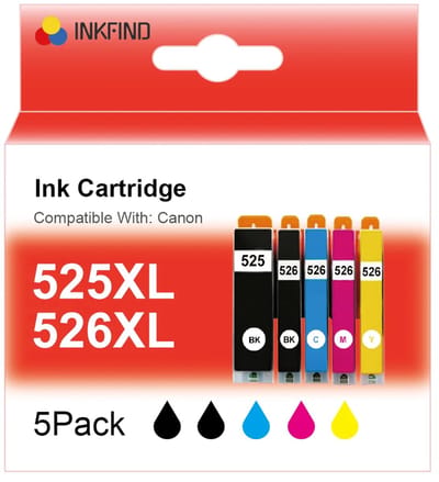 INKFIND PGI525XL CLI526XL Inktcartridge geschikt voor CanonPGI525 PGI-525 CLI526 CLI-526 Multipack van 5 stuks voor Canon Pixma IP4800 IP4850 IP4950 IX6550, MG5150 MG5200 5250 MG5300 5320 5350 MG6150 MG6250 MG8150 MG8250 MG715 MX715 MX884 MX885 MX890