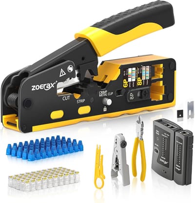 Cat7 RJ45 Krimpgereedschap Set - Compleet Netwerk Krimpgereedschap voor Cat5/6/7 Ethernet met Kabeltester