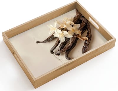 Dienblad hout 40x30 cm - Schootdienblad - Vanille - Bloemen - Beige - Borrelplank rechthoek - Plateau dienbladen