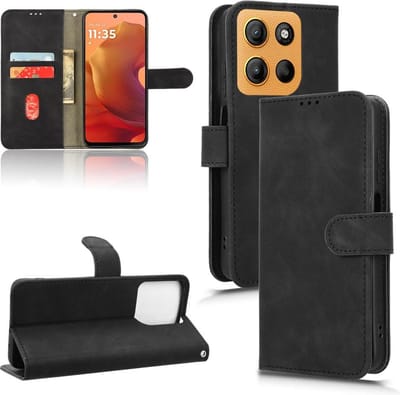 Retro mat zwart agenda book case hoesje - telefoonhoesje geschikt voor Motorola Moto G15 / G15 Power