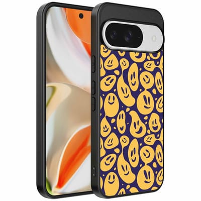 Geschikt voor Google Pixel 9 Pro XL Telefoonhoesje met smiley opdruk - TPU backcover case emoji design - Paars Geel - Smartphonica geschikt voor Google Pixel 9 Pro XL