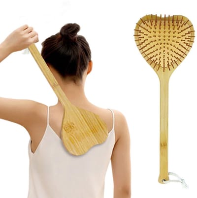 Rugkrabber van hout, rugkrabber hand met lange handgreep, liefdesvormige rugkrabber voor rug en taille, krashand, rugmassage (40 cm, houtkleur)