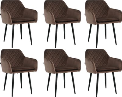 Lina® Noble Eetkamerstoelen - Bruin - Set van 6 - Velvet