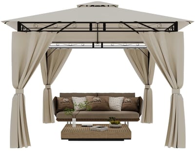 Velmio Tuinpaviljoen - 3x3 Meter - Waterdicht Paviljoen - Met Wanden - Met Zonwering - Ventilatie - Tuintent - Gazebo - Elegante Afwerking - Grijs